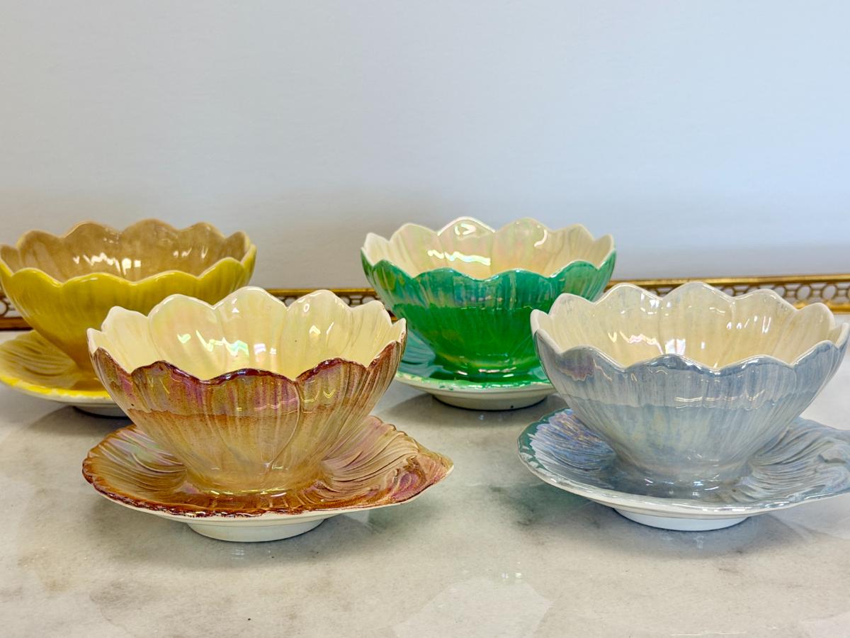Vintage Royal Winton Grimwades Lustre Lotus Dessert Dishes, Set of 8