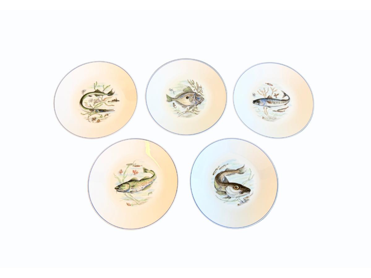 Vintage Saks Fifth Avenue Fish Plates, Set of Five