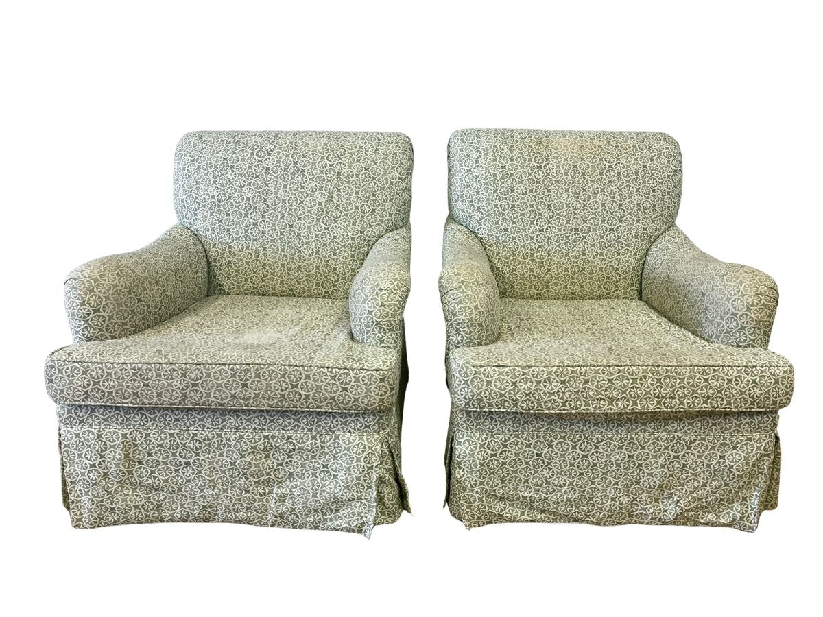 English Roll Arm Swivel Chairs in Carolina Irving Textile, Pair