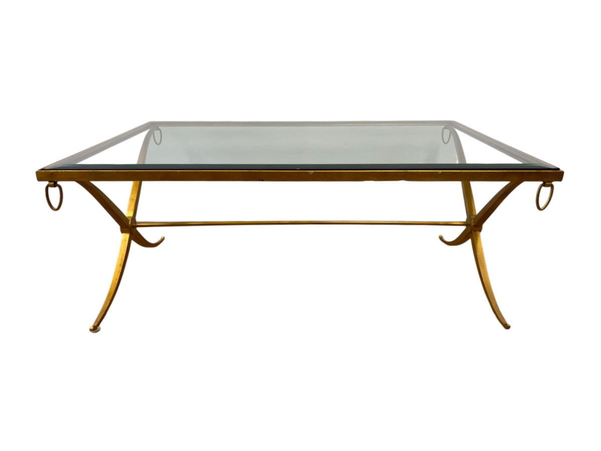 Barbara Barry For Baker Furniture Gilt Wrought Iron X Base Regency Coffee Table