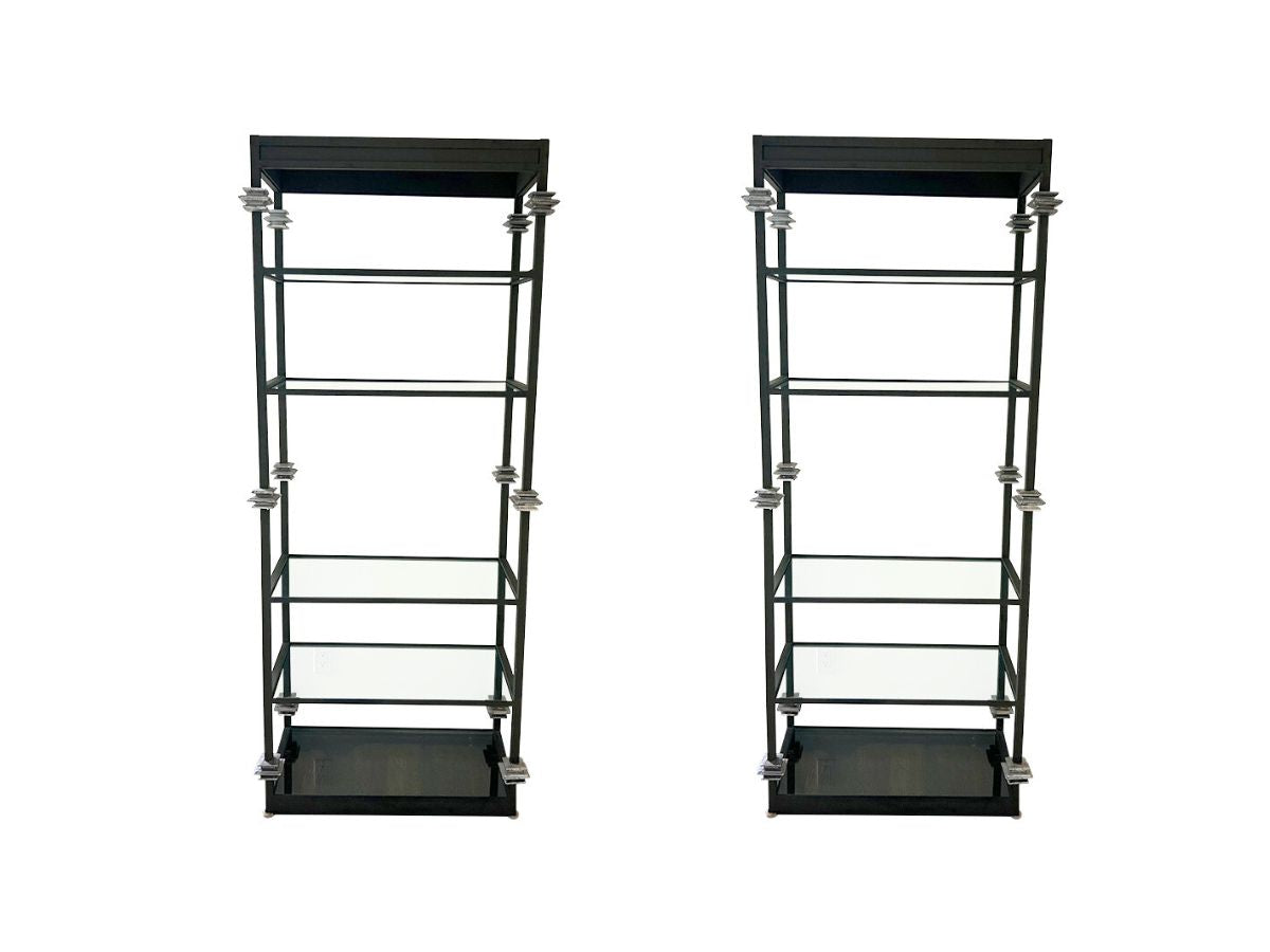 Custom Painted Metal and Glass Bookcases, Pair