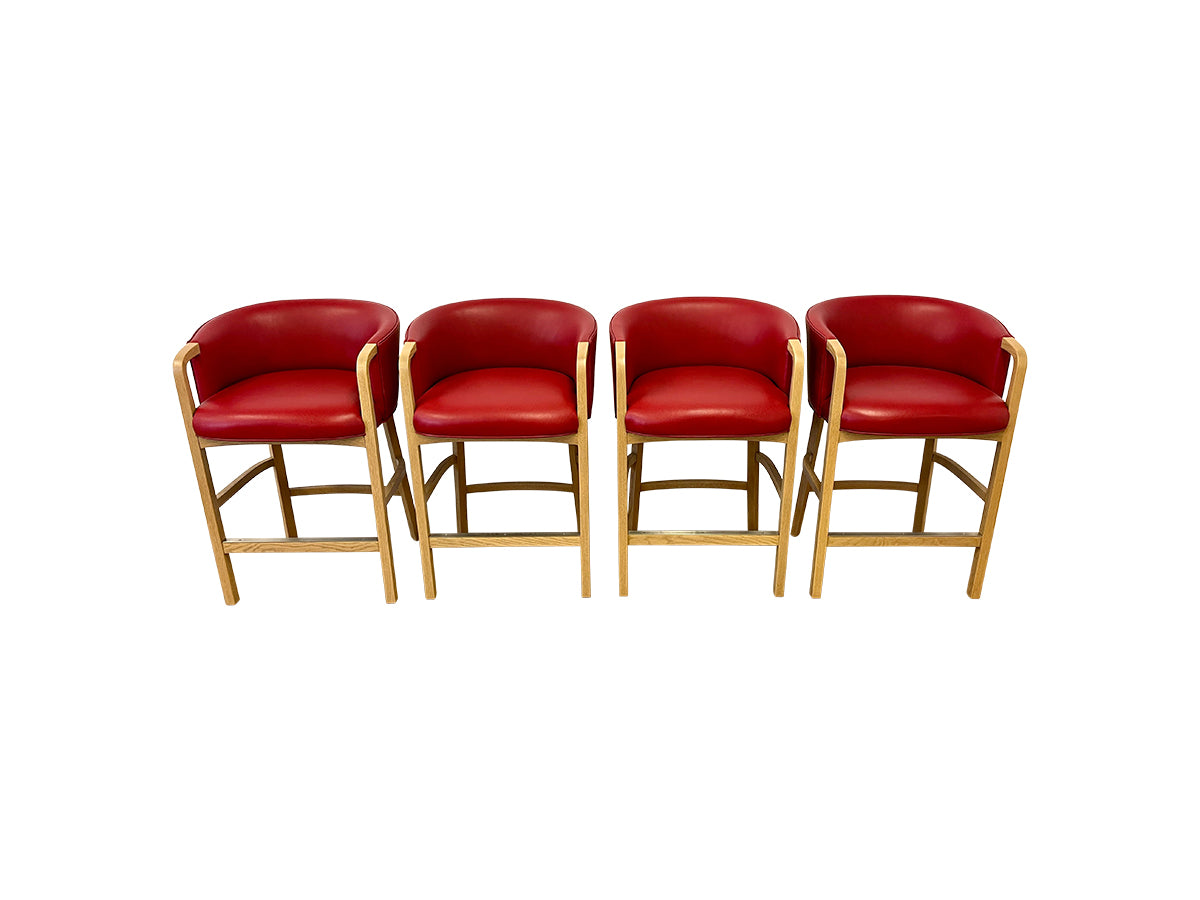 Custom Upholstered Red Leather Barstools, Set of 4