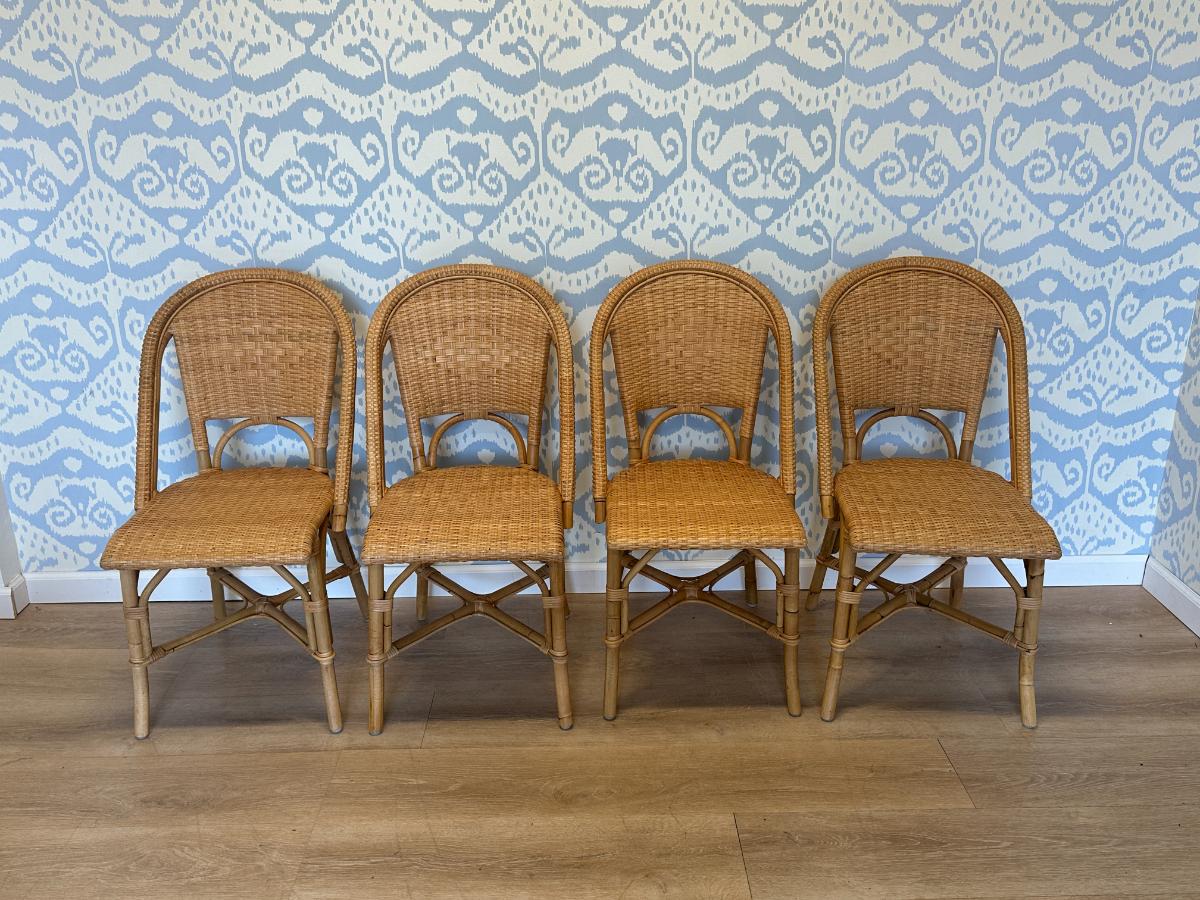 Serena & Lily Sunwashed Riviera Rattan Dining Chairs, Set of 4