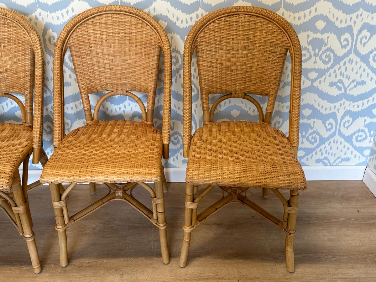 Serena & Lily Sunwashed Riviera Rattan Dining Chairs, Set of 4