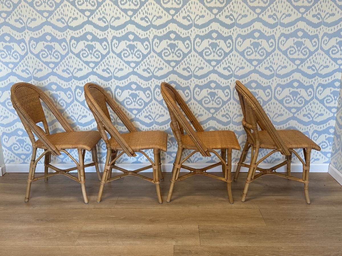 Serena & Lily Sunwashed Riviera Rattan Dining Chairs, Set of 4