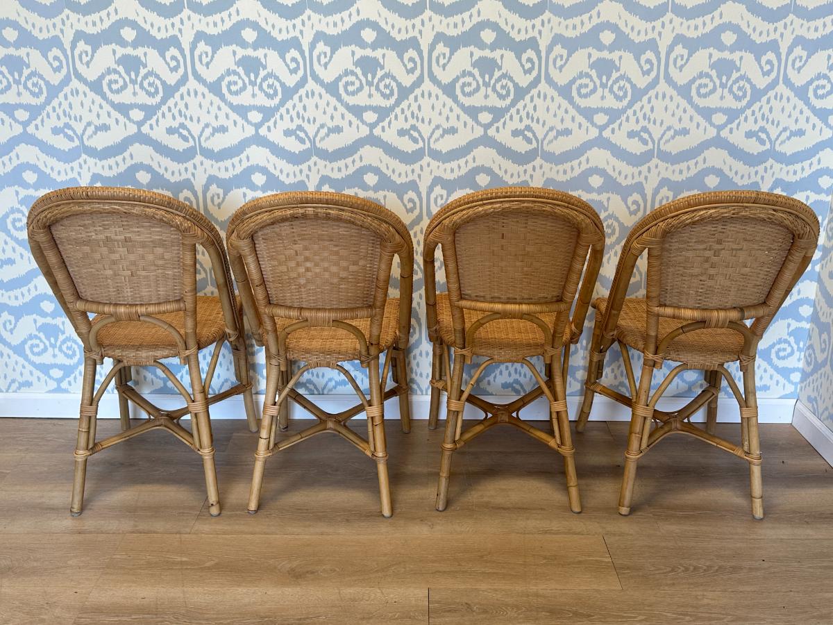 Serena & Lily Sunwashed Riviera Rattan Dining Chairs, Set of 4