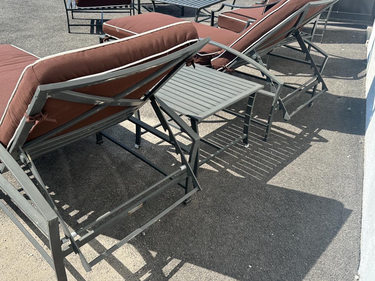 Restoration Hardware Carmel Outdoor Chaise Lounges and Side Table, Pair