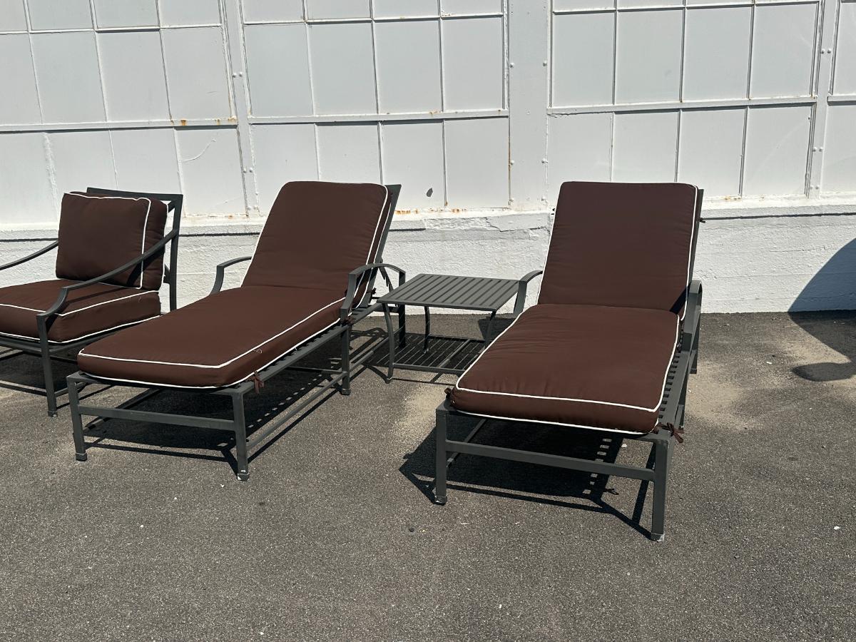 Restoration Hardware Carmel Outdoor Chaise Lounges and Side Table, Pair