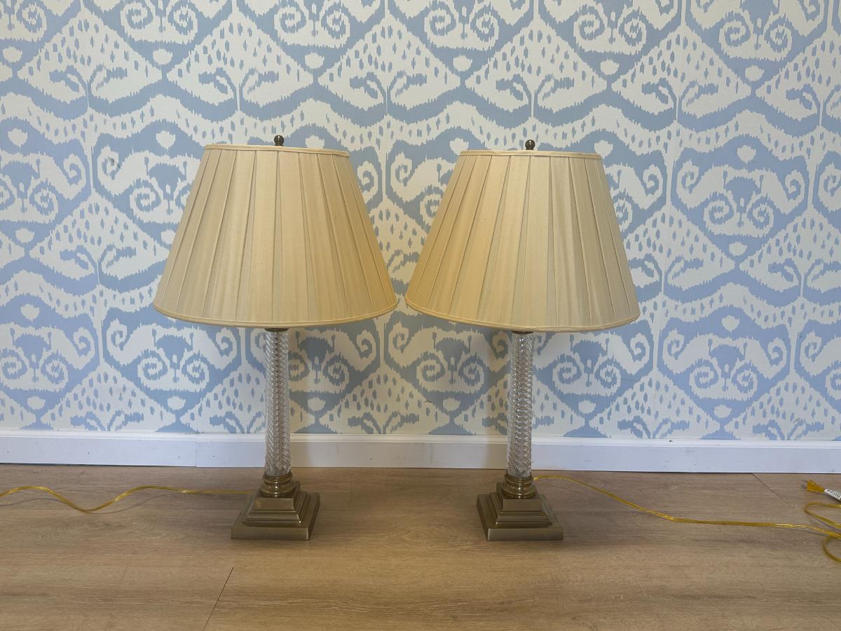 Vaughan Twisted Glass Column Lamps, Pair