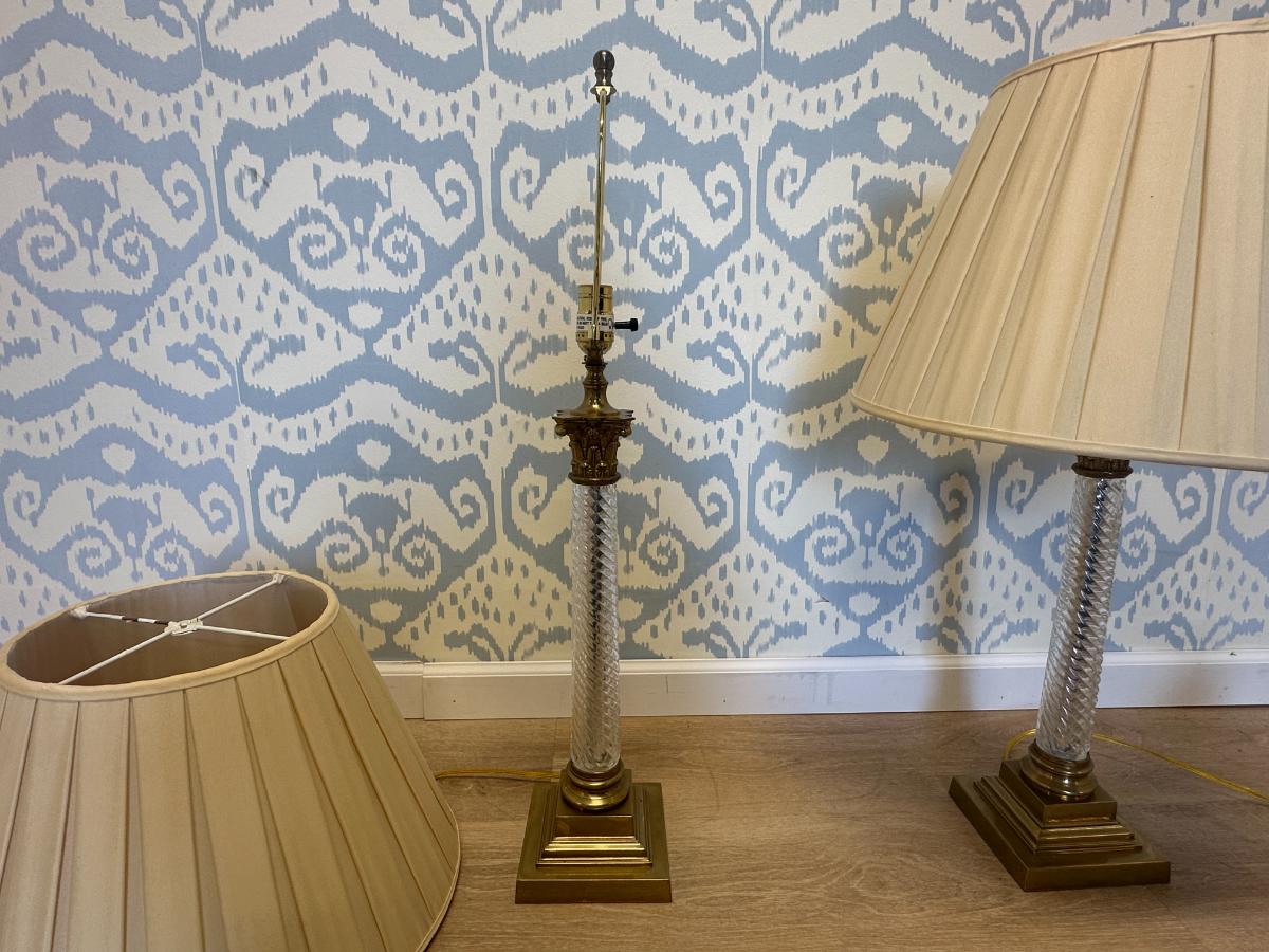 Vaughan Twisted Glass Column Lamps, Pair