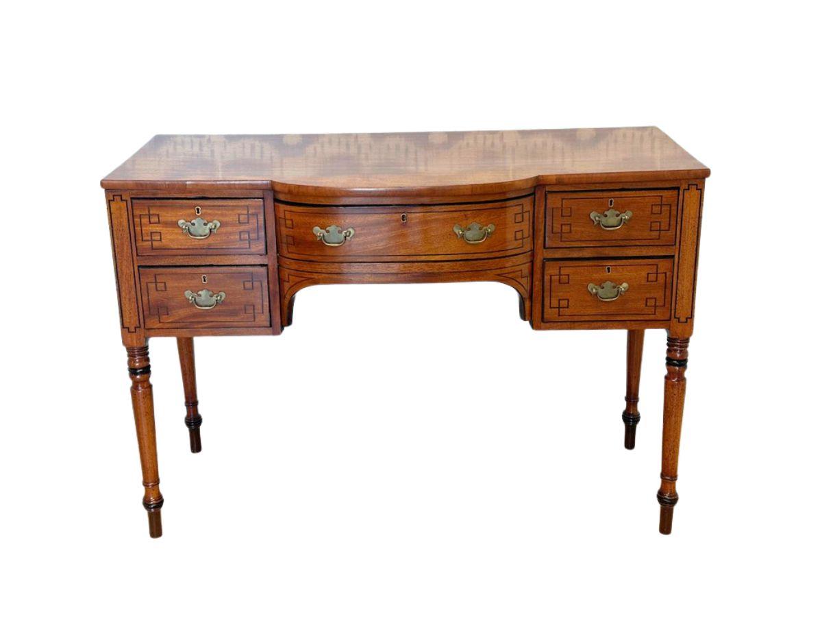 Antique Kneehole Desk with Pretty Inlay