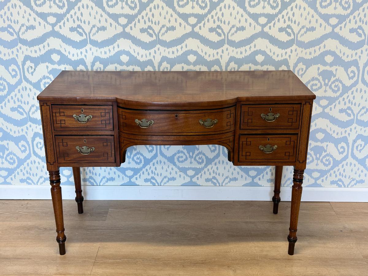 Antique Kneehole Desk with Pretty Inlay