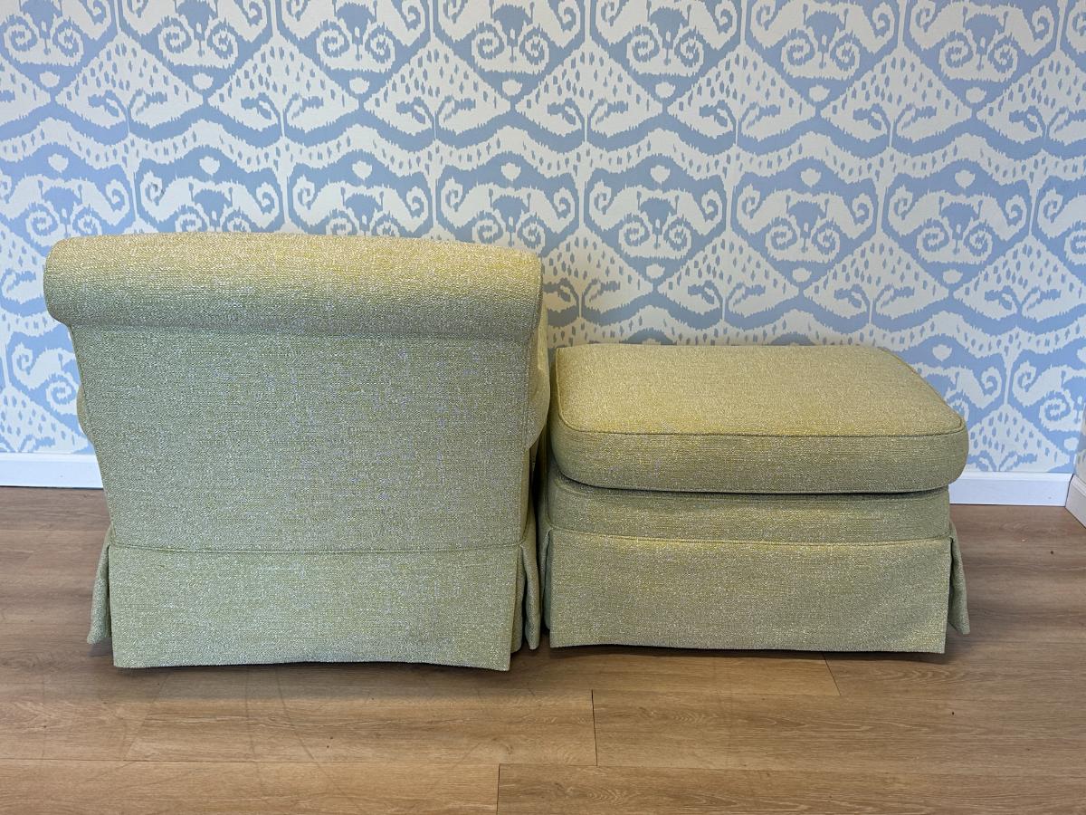 Skirted Club Chair & Ottoman, Newly Upholstered