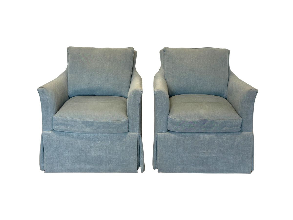 Highland House Blue Brighton Skirted Swivel Chairs, Pair
