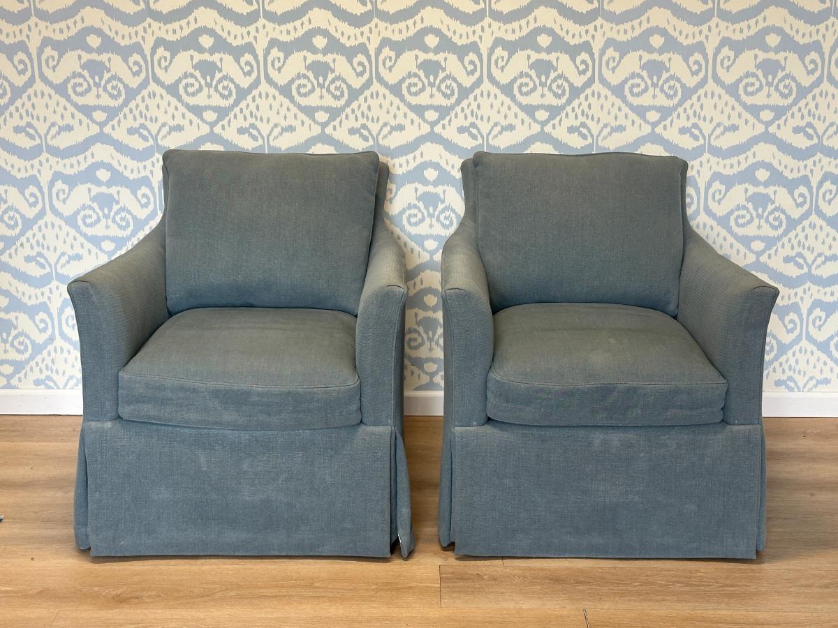 Highland House Blue Brighton Skirted Swivel Chairs, Pair