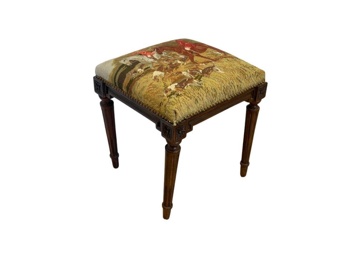 Hunting Scene Needlepoint Footstool