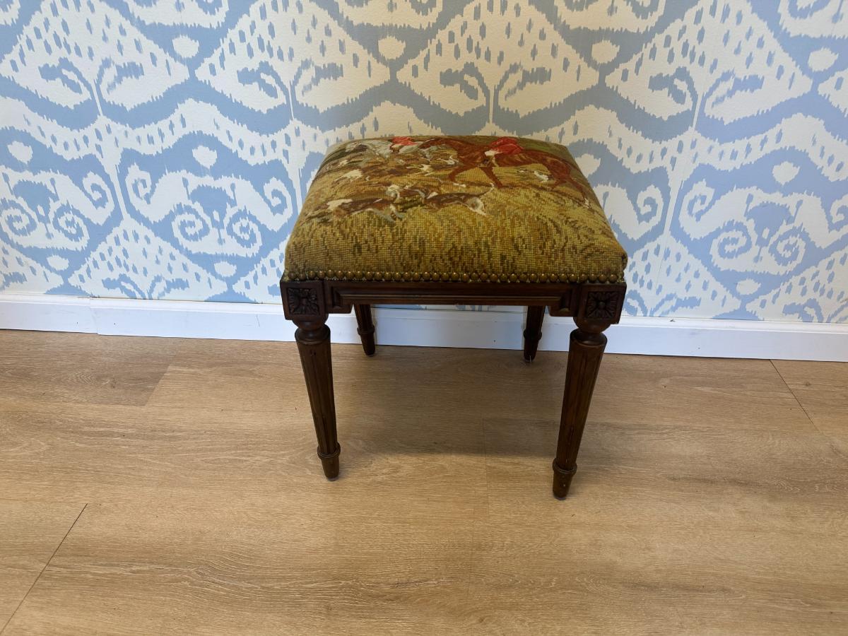 Hunting Scene Needlepoint Footstool