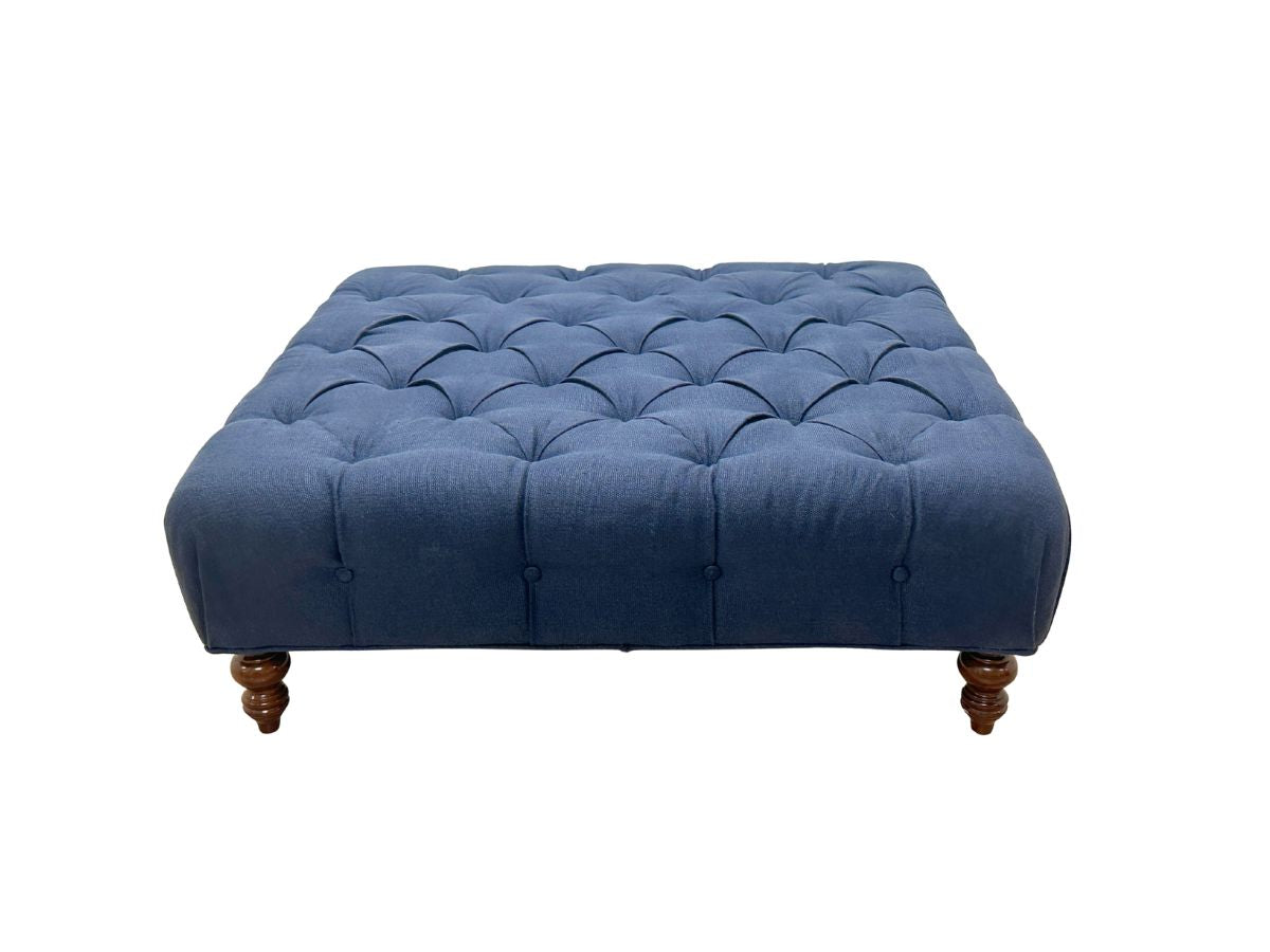 Dark Blue Tufted Ottoman in Schumacher Fabric
