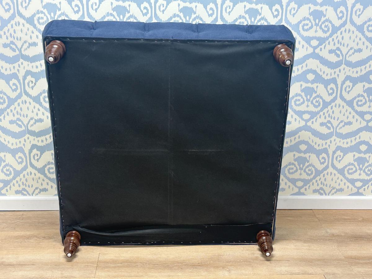 Dark Blue Tufted Ottoman in Schumacher Fabric