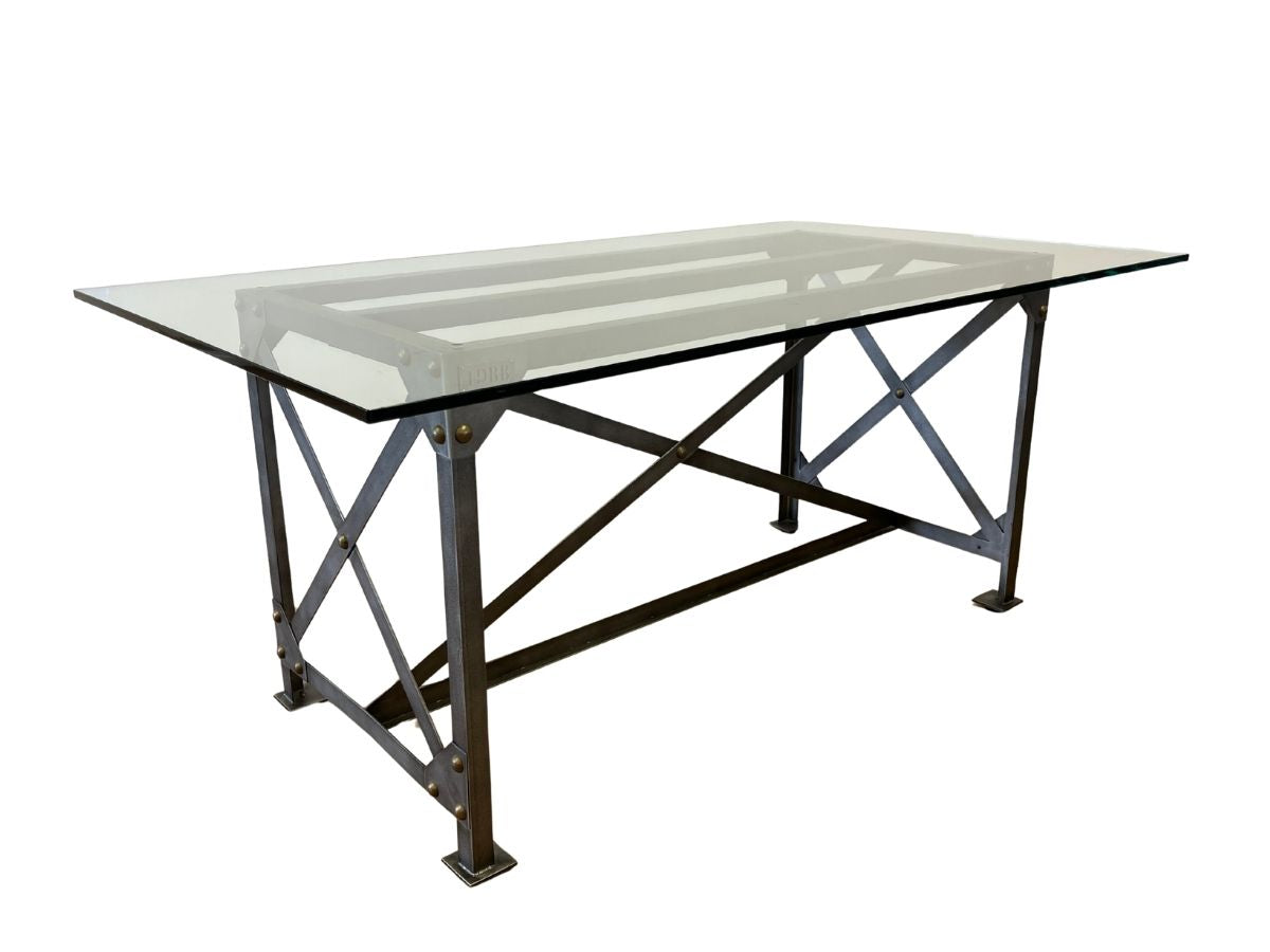Iron and Glass Industrial Trestle Desk