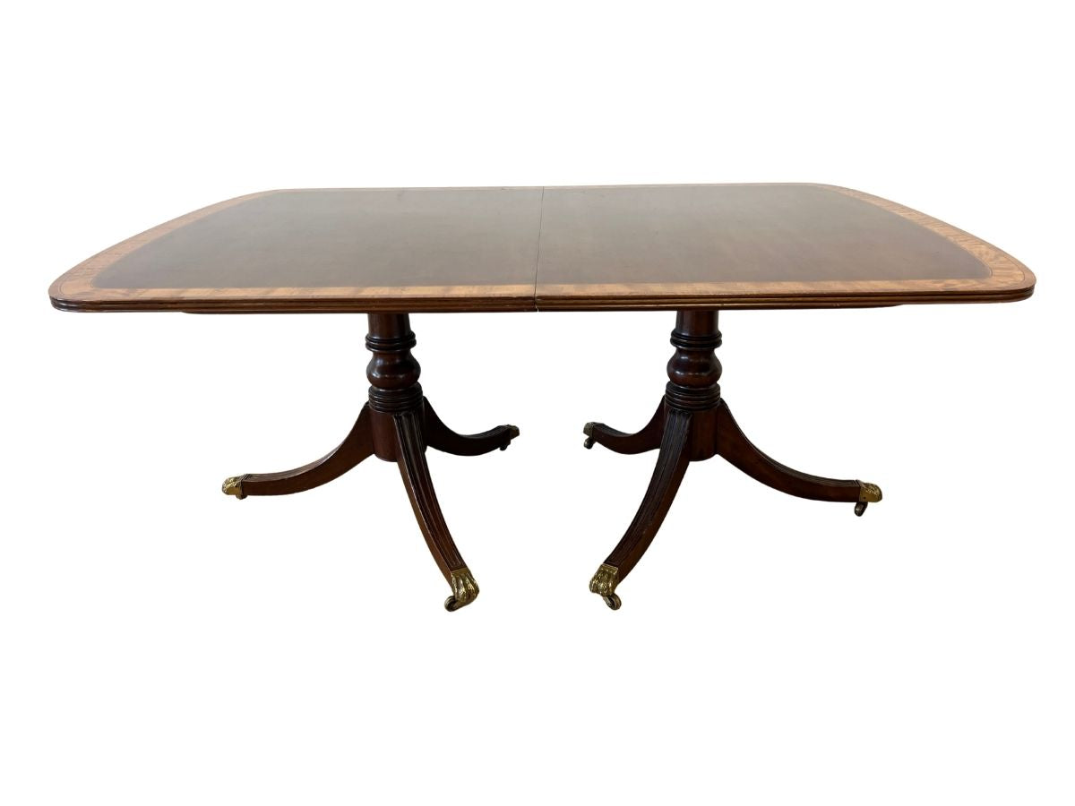 Vintage Henredon Aston Court Banded Mahogany Double Pedestal Dining Table