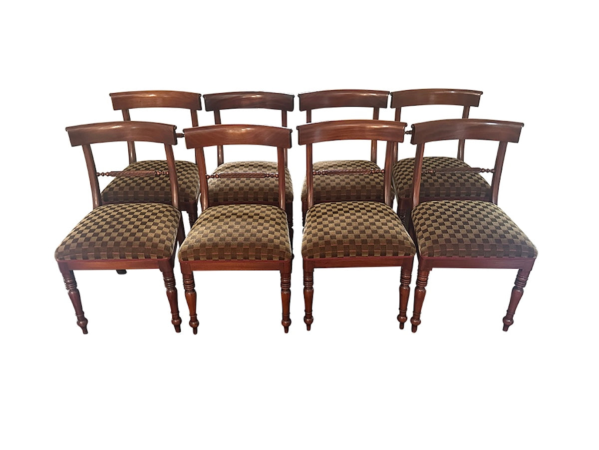 Regency Style Side Chairs with Custom Upholstered Seats in Pollack Cut Velvet, Set of 8