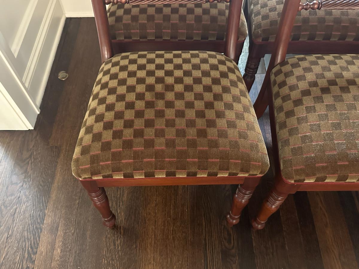 Regency Style Side Chairs with Custom Upholstered Seats in Pollack Cut Velvet, Set of 8