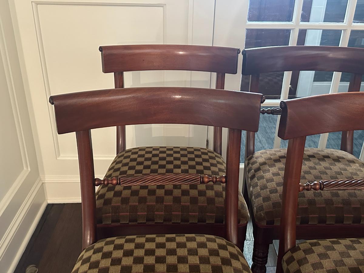 Regency Style Side Chairs with Custom Upholstered Seats in Pollack Cut Velvet, Set of 8