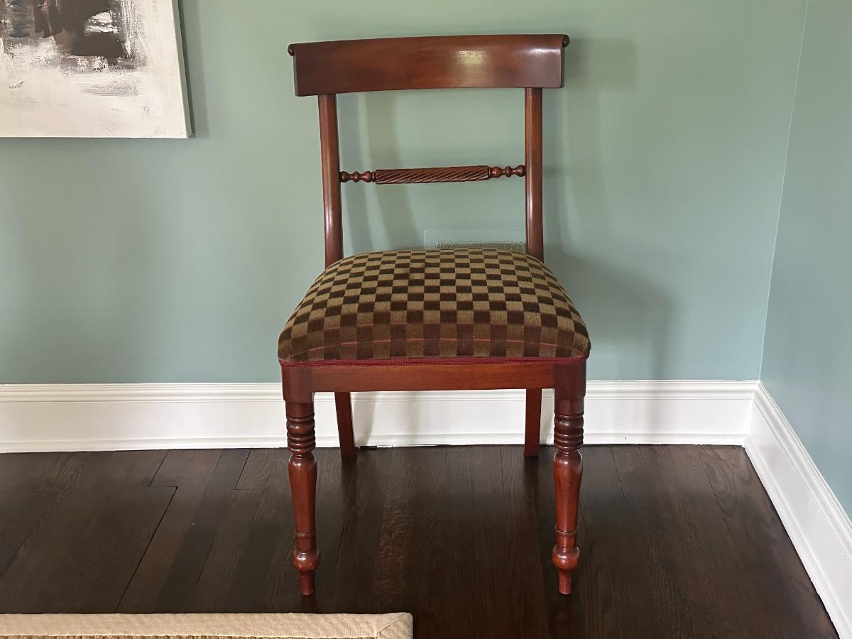 Regency Style Side Chairs with Custom Upholstered Seats in Pollack Cut Velvet, Set of 8