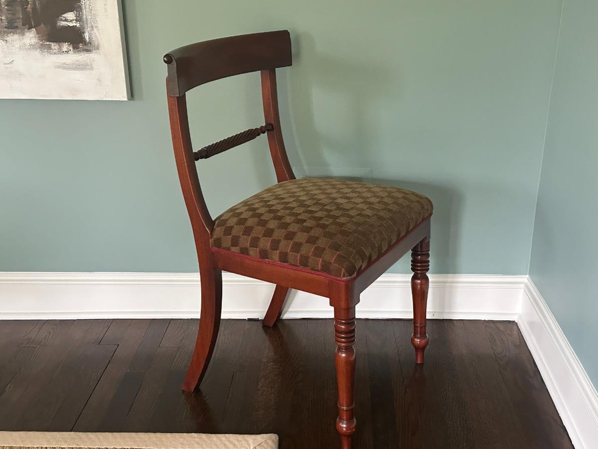 Regency Style Side Chairs with Custom Upholstered Seats in Pollack Cut Velvet, Set of 8