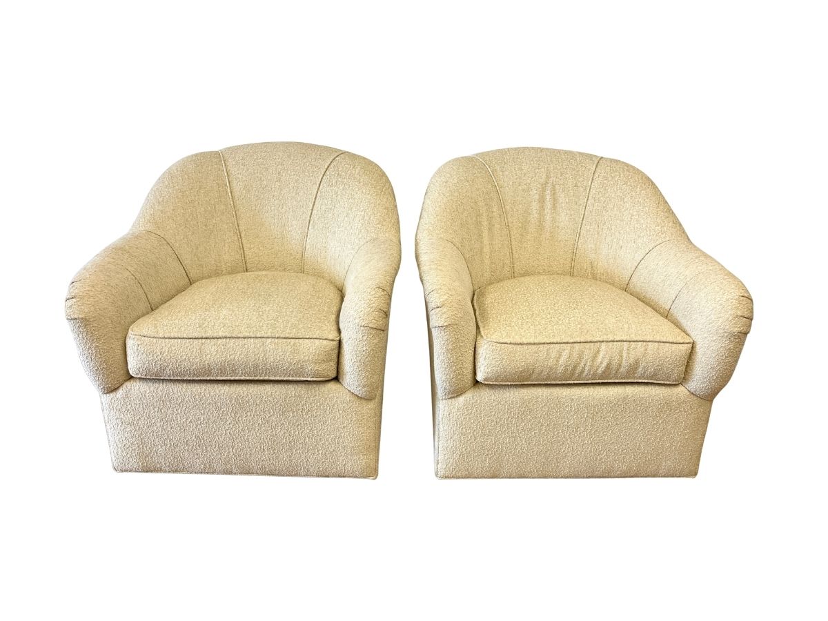 Upholstered Swivel Chairs, Pair