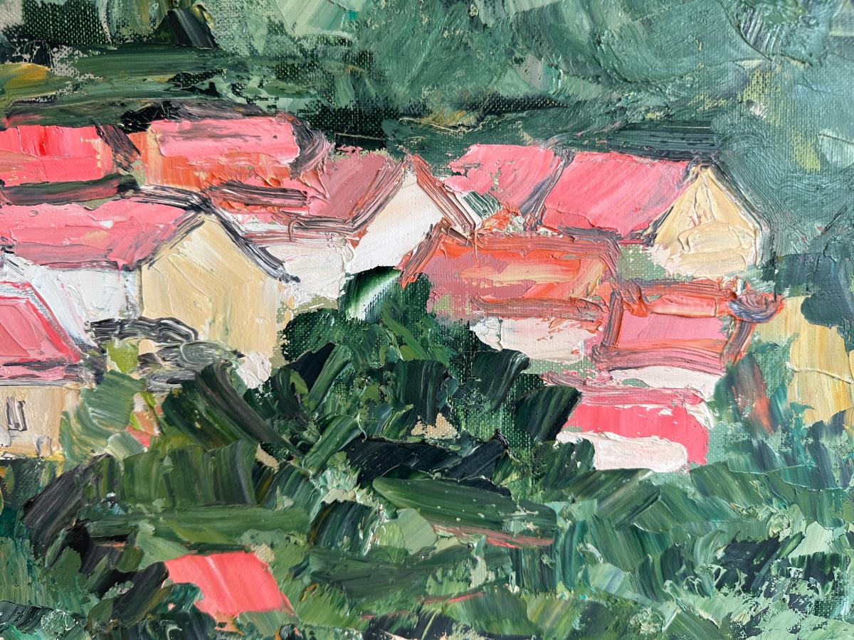 Renee Theobald Original Oil Painting, Framed "La Rochepot et Son Chateau"