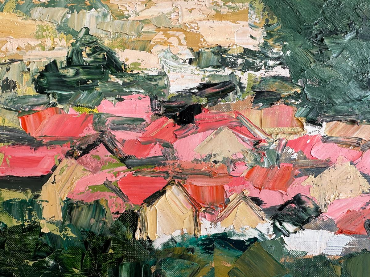 Renee Theobald Original Oil Painting, Framed "La Rochepot et Son Chateau"