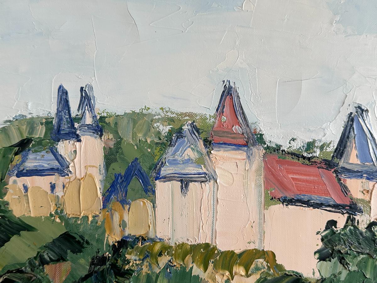 Renee Theobald Original Oil Painting, Framed "La Rochepot et Son Chateau"