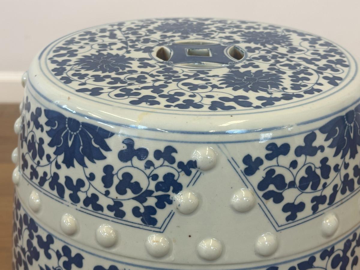 Blue and White Garden Stool