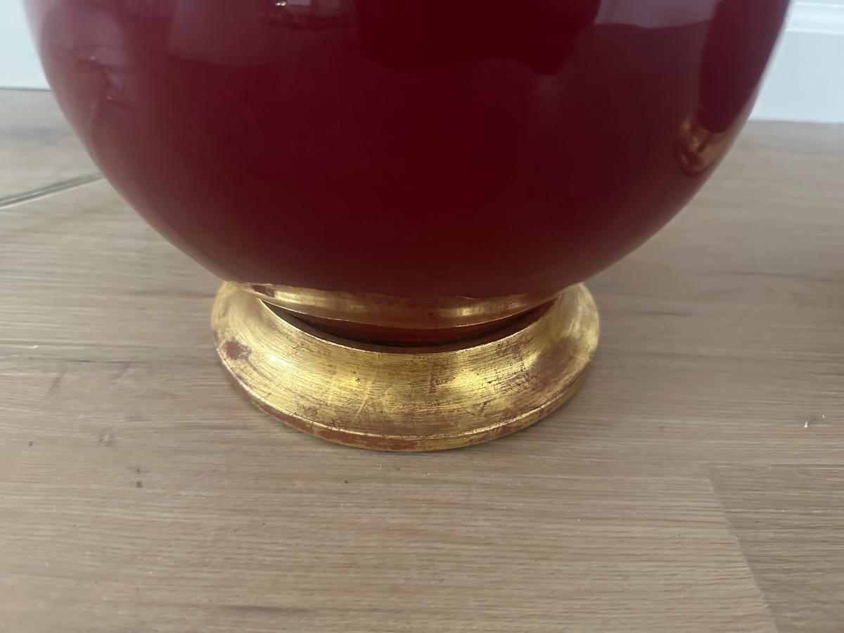 Christopher Spitzmiller Red Double Gourd Lamps, Pair