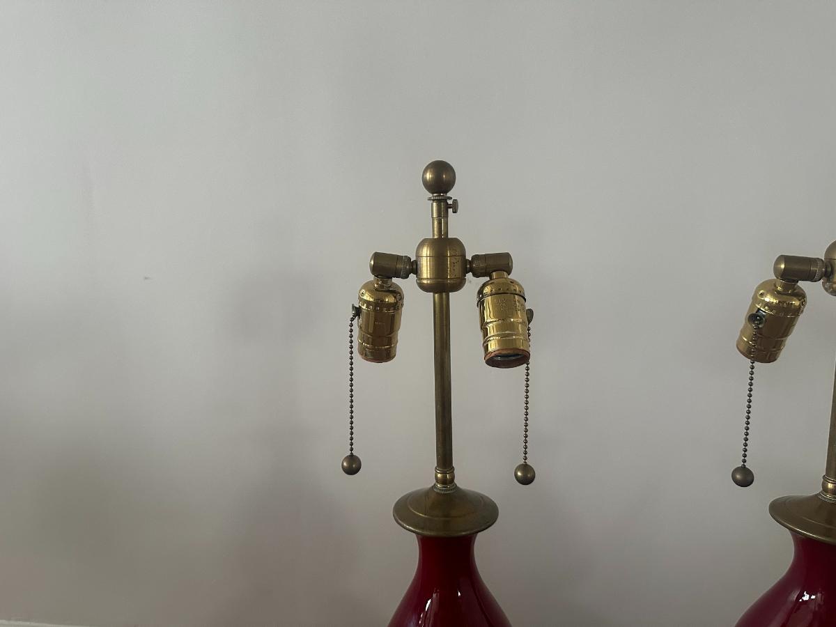 Christopher Spitzmiller Red Double Gourd Lamps, Pair