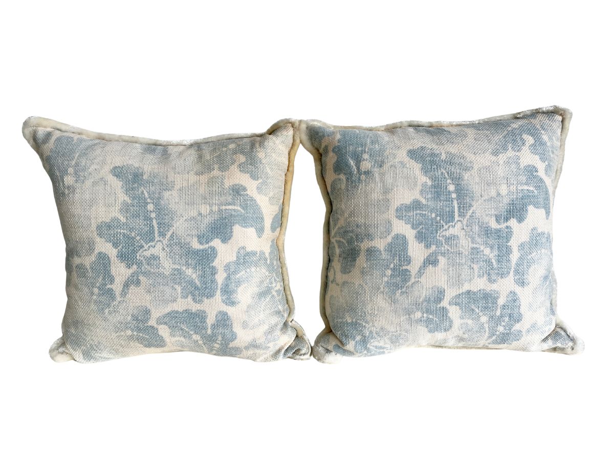 22" Blue & White Floral Pillows, Pair