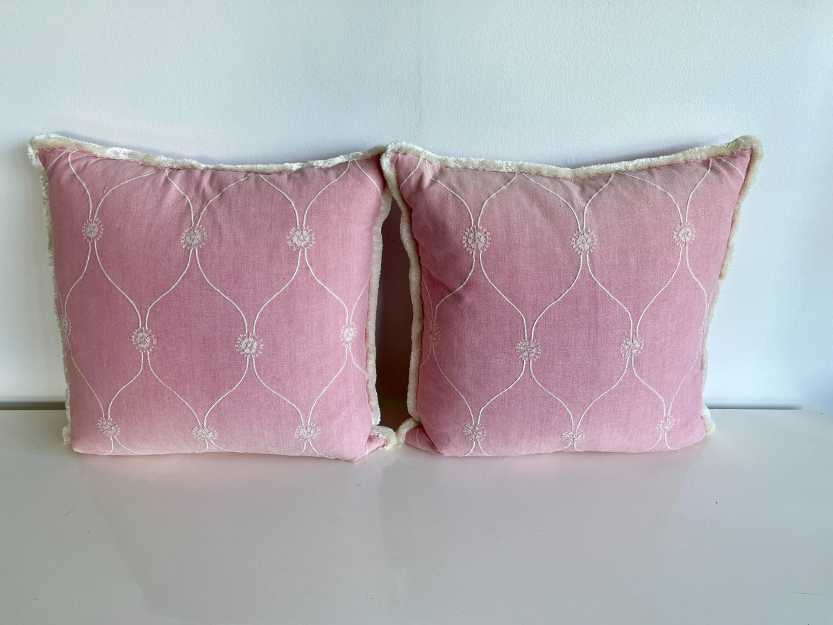 20" Pink Pillows with Fringe, Pair