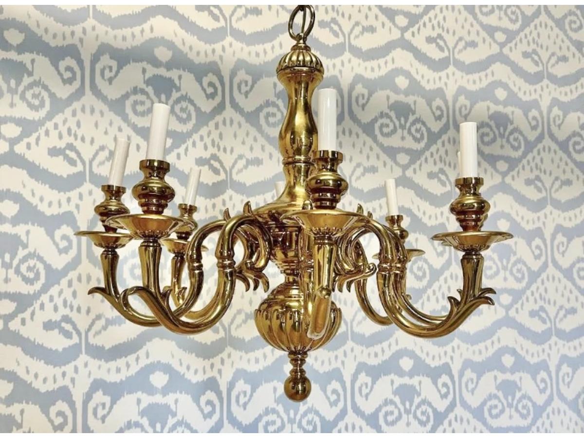 Fabulous Eight-Light Brass Chandelier