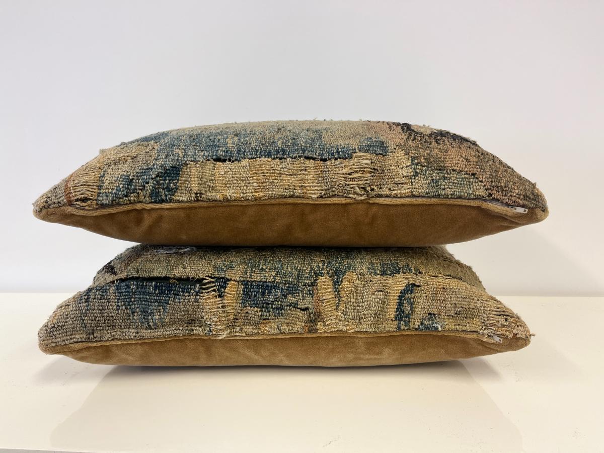 Antique French Tapestry Pillows, Pair