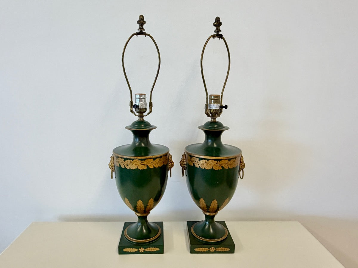 Vaughan Lighting Green Toleware Table Lamps, Pair