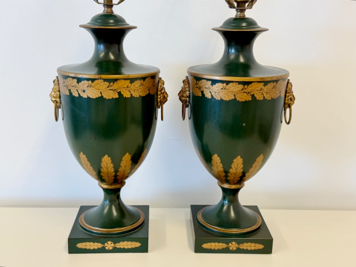Vaughan Lighting Green Toleware Table Lamps, Pair