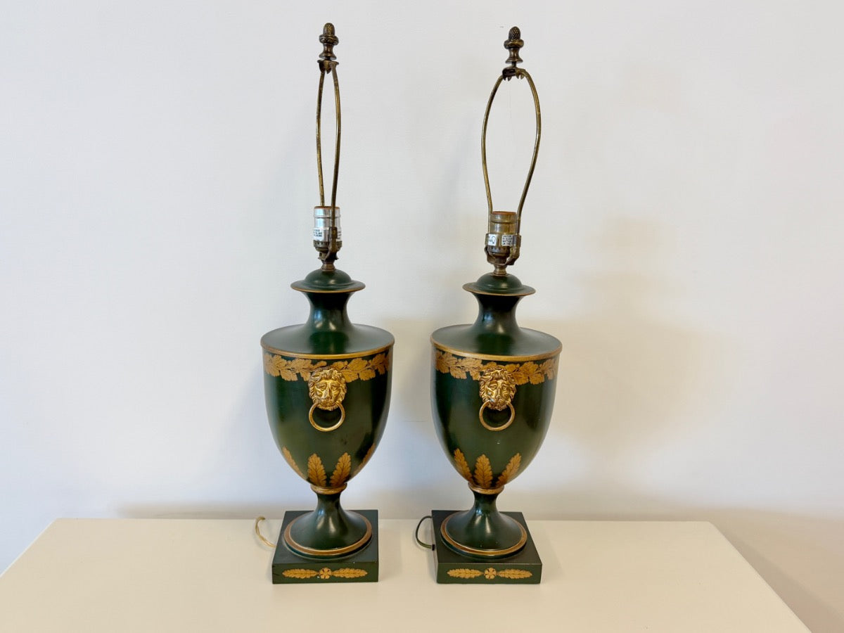 Vaughan Lighting Green Toleware Table Lamps, Pair