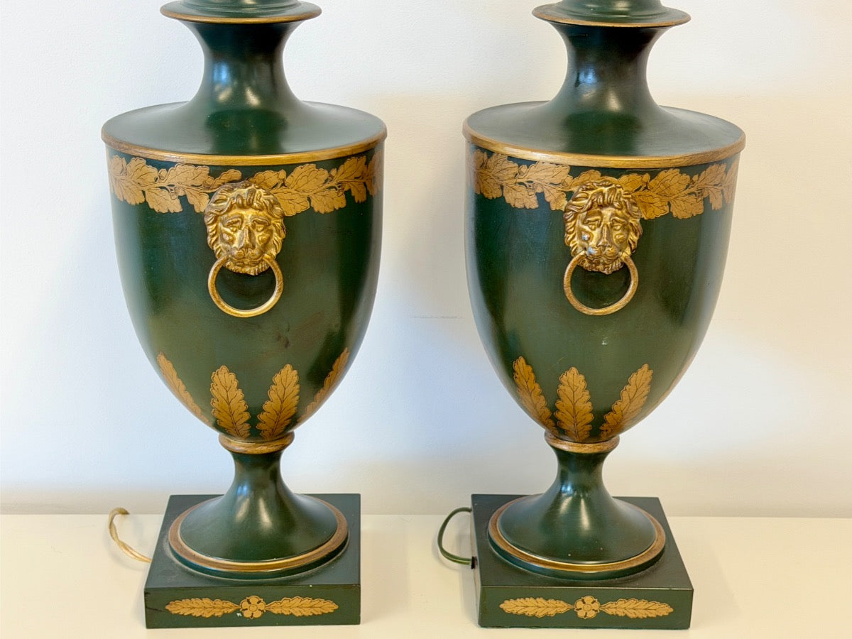 Vaughan Lighting Green Toleware Table Lamps, Pair