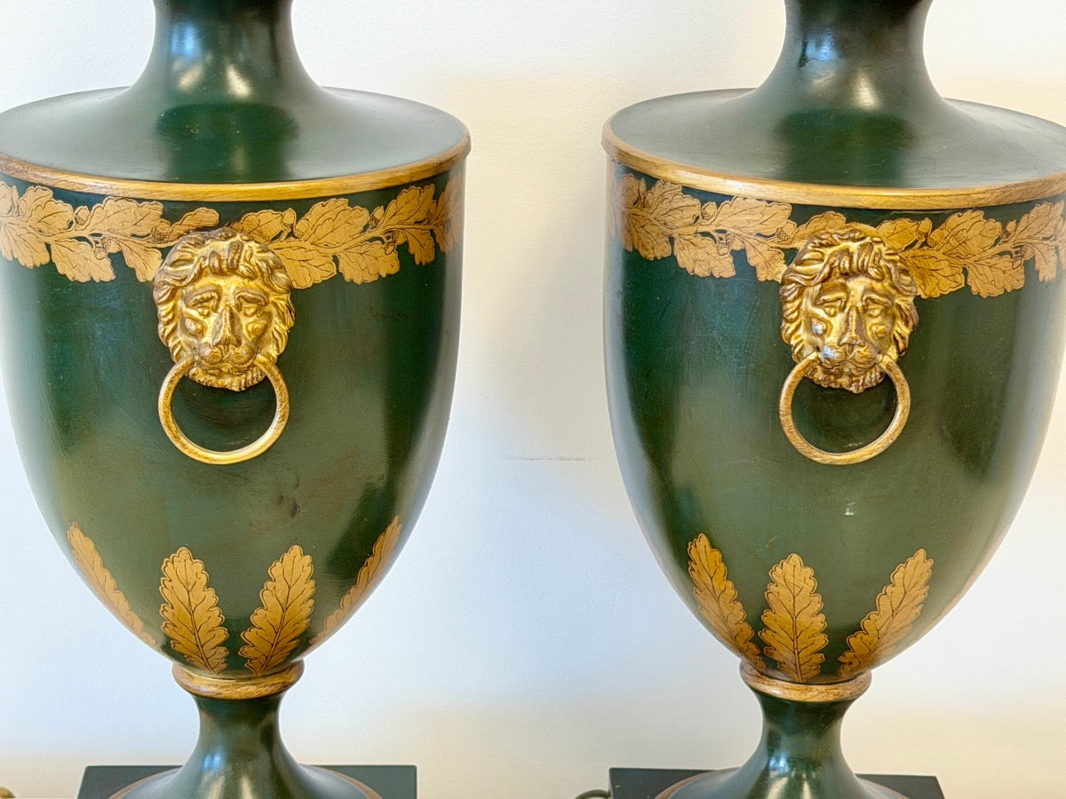 Vaughan Lighting Green Toleware Table Lamps, Pair