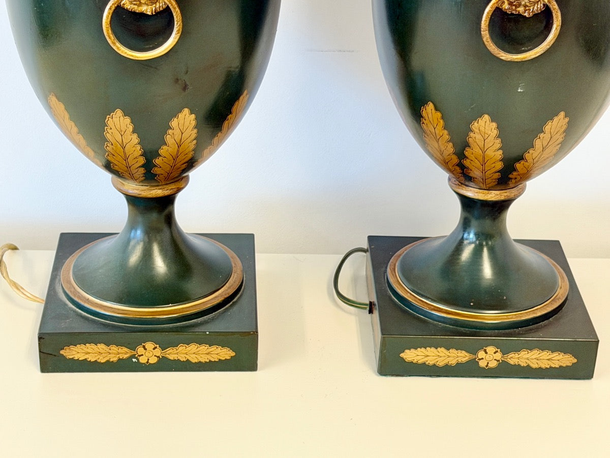Vaughan Lighting Green Toleware Table Lamps, Pair