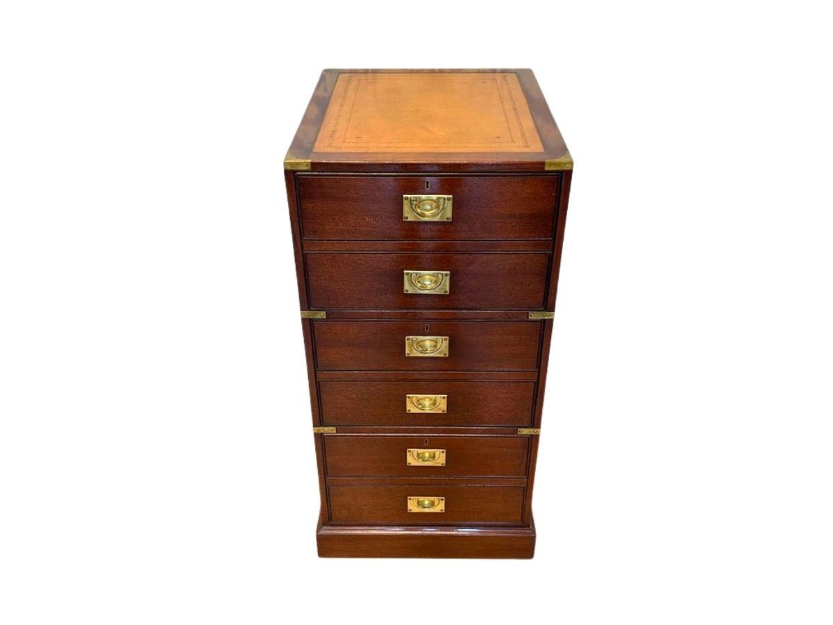 Kennedy of Ipswich Campaign Style Filing Cabinet with Brass & Leather Detail