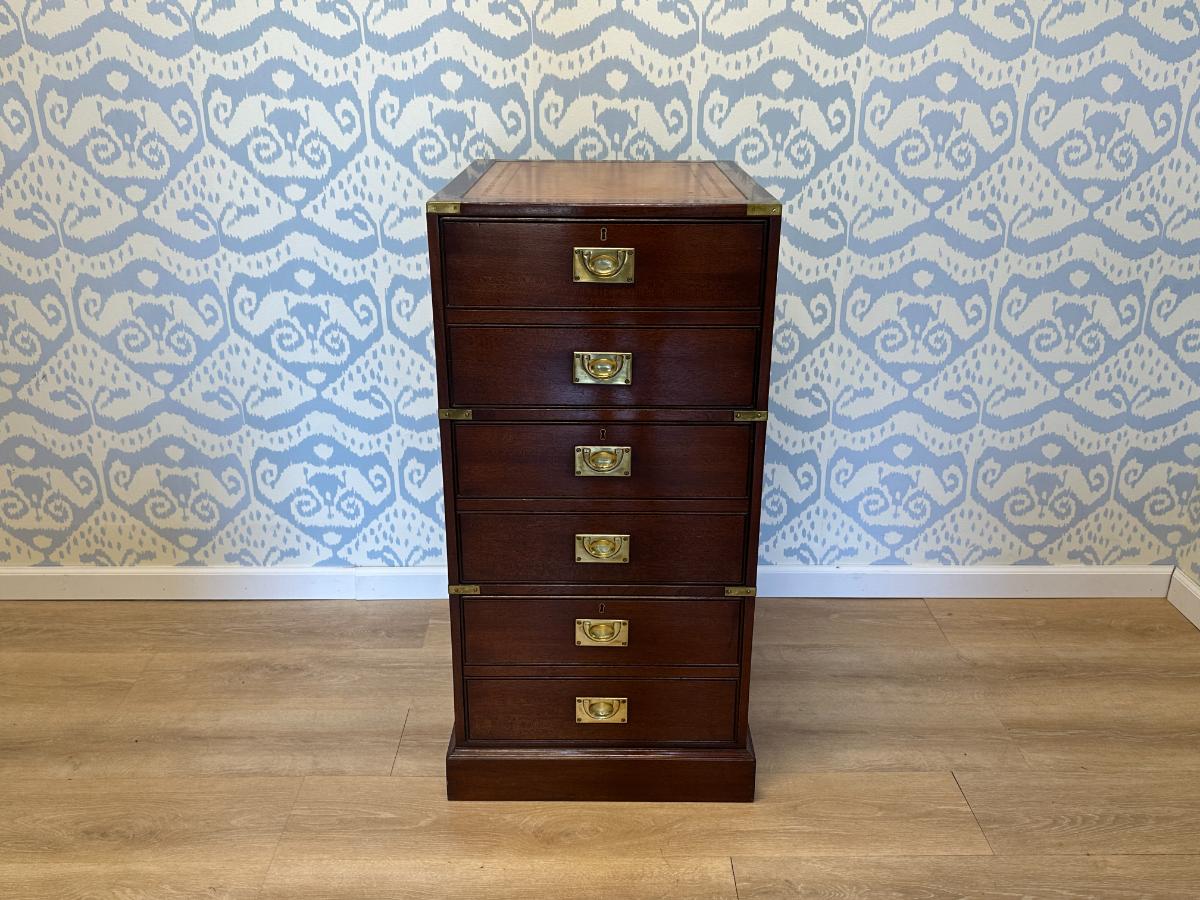 Kennedy of Ipswich Campaign Style Filing Cabinet with Brass & Leather Detail