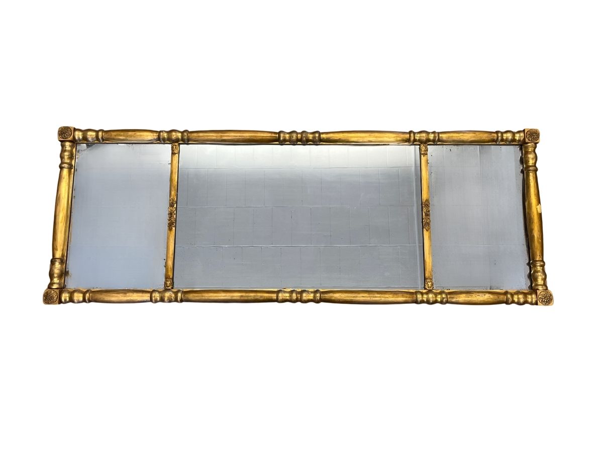 Antique Empire Column Form Giltwood Overmantle Mirror